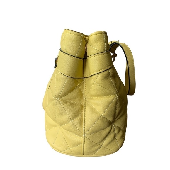 Catherine Malandrino Diamond Quilted Yellow Tote Ladies Handbag Vegan Leather - Picture 7 of 14
